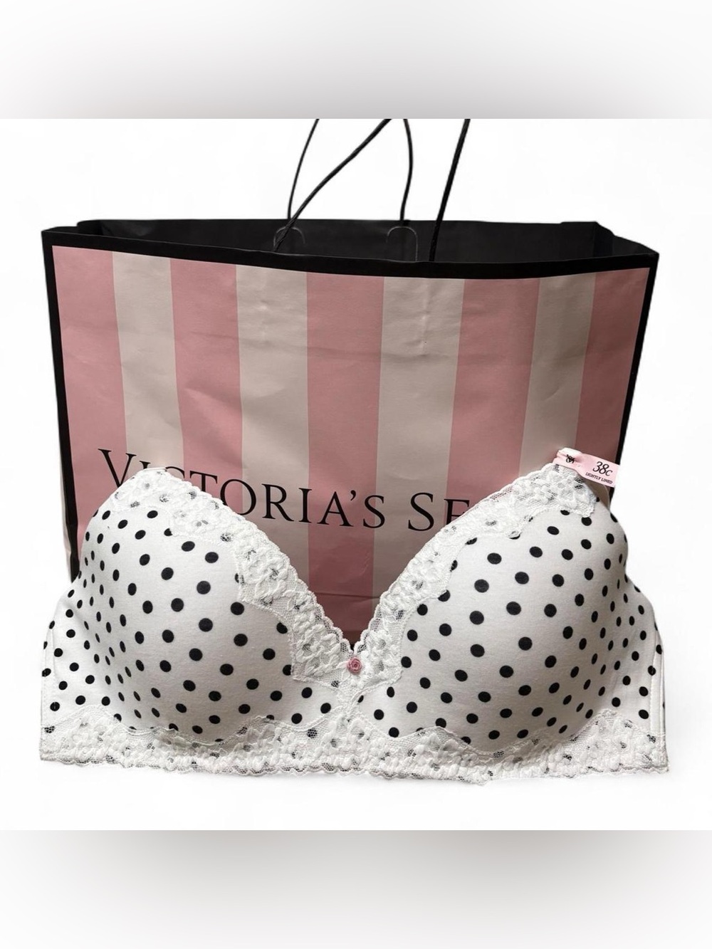 Victoria's Secret Cotton Lace-Trim Lightly Lined Wireless Bra in white dots